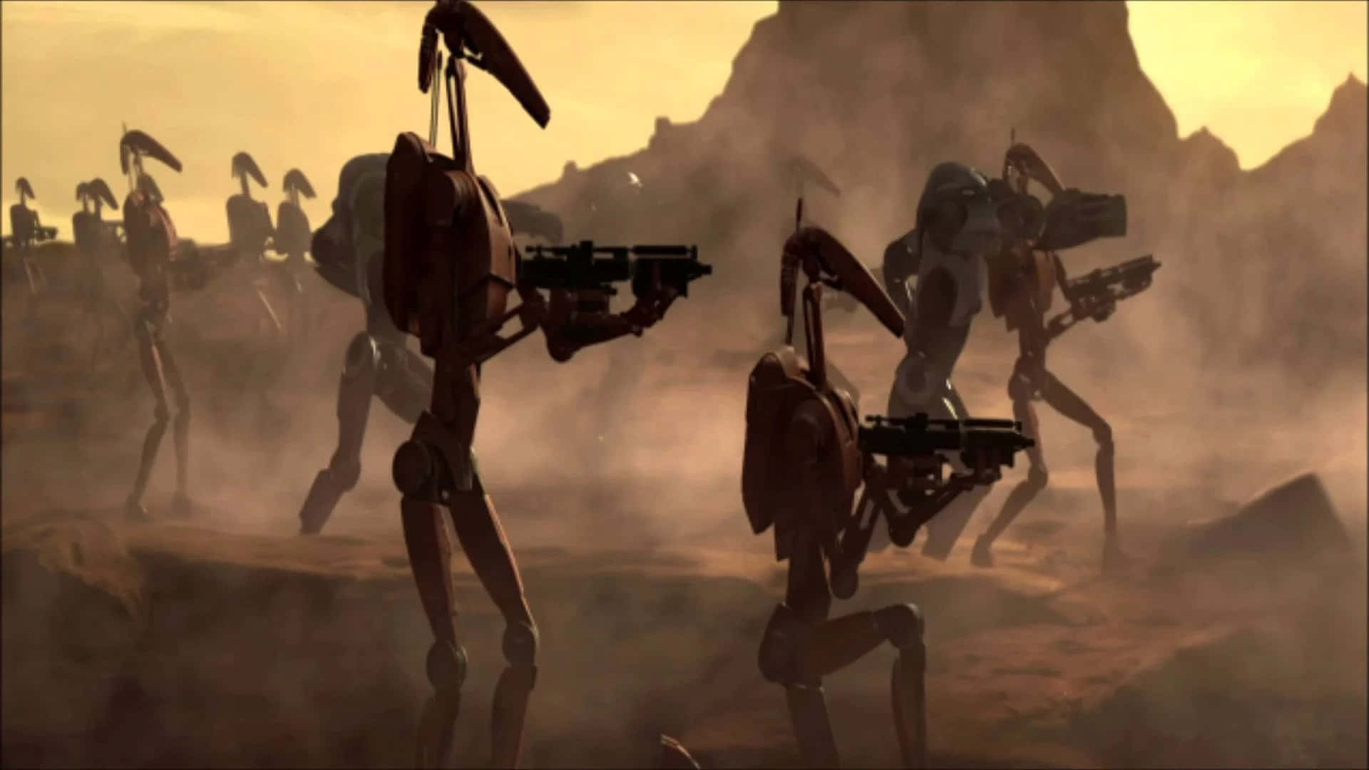 Prepare for battle with the powerful Droid Army Wallpaper