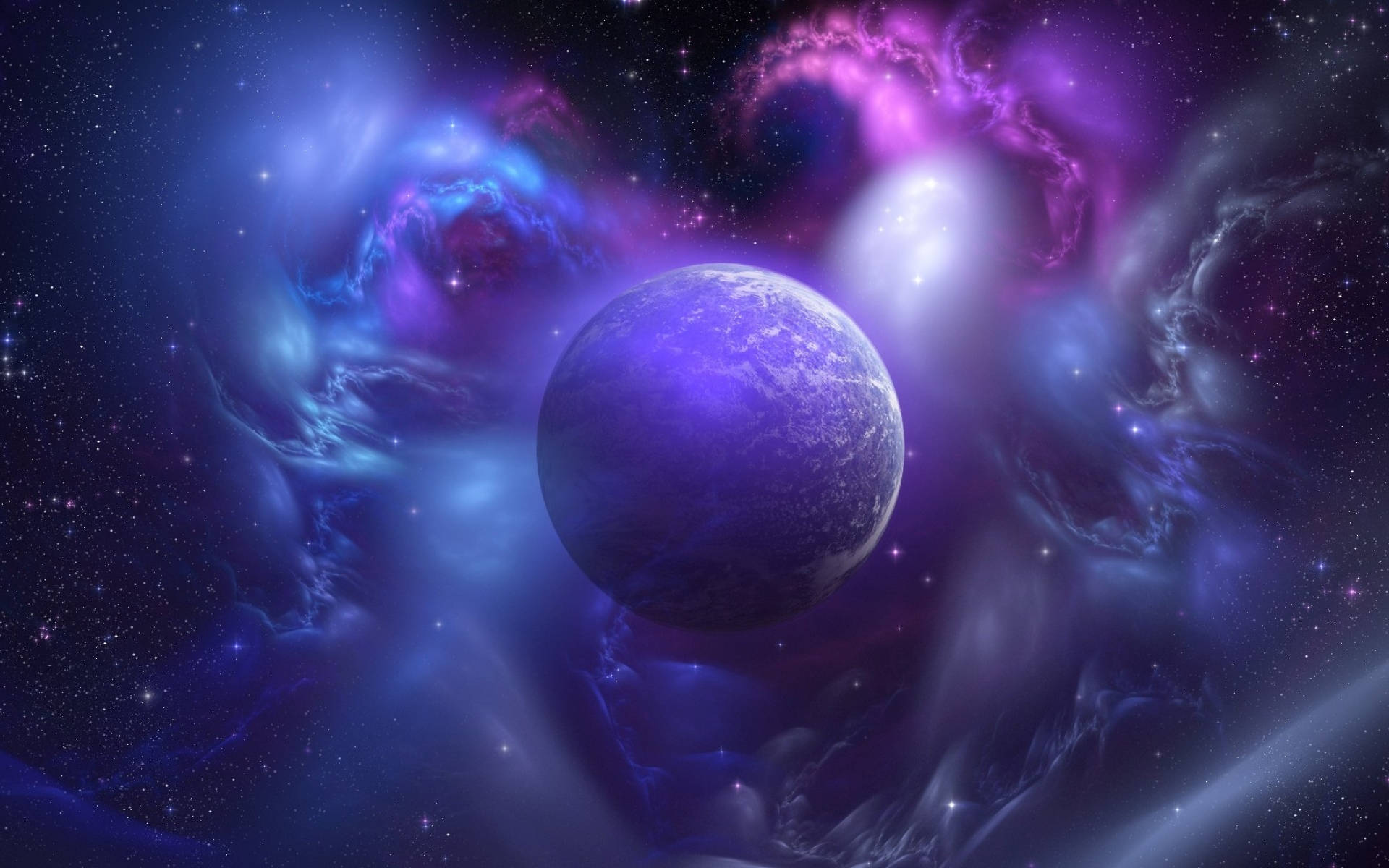 Drømmende Planet Med Blå Og Lilla Galakse Wallpaper