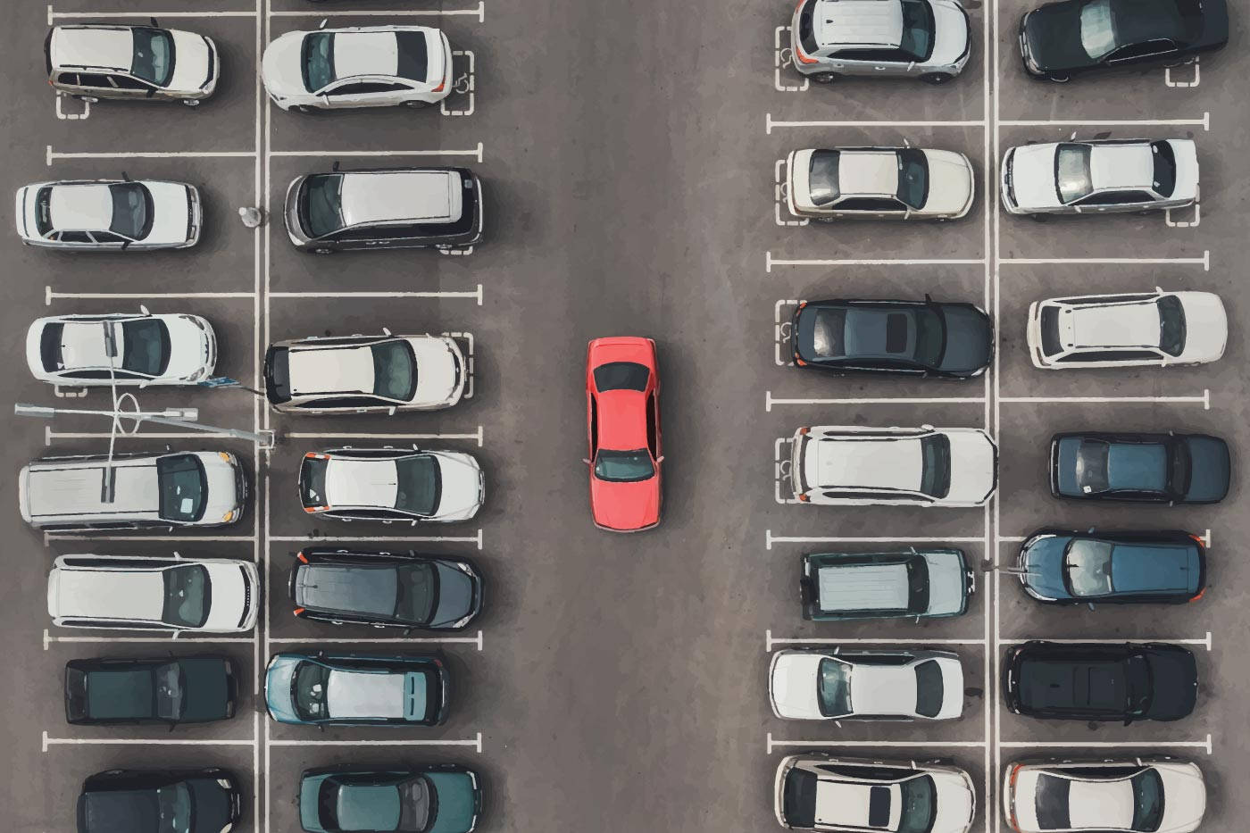 Drone Shot Of Red Car Leaving Parking Lot Wallpaper