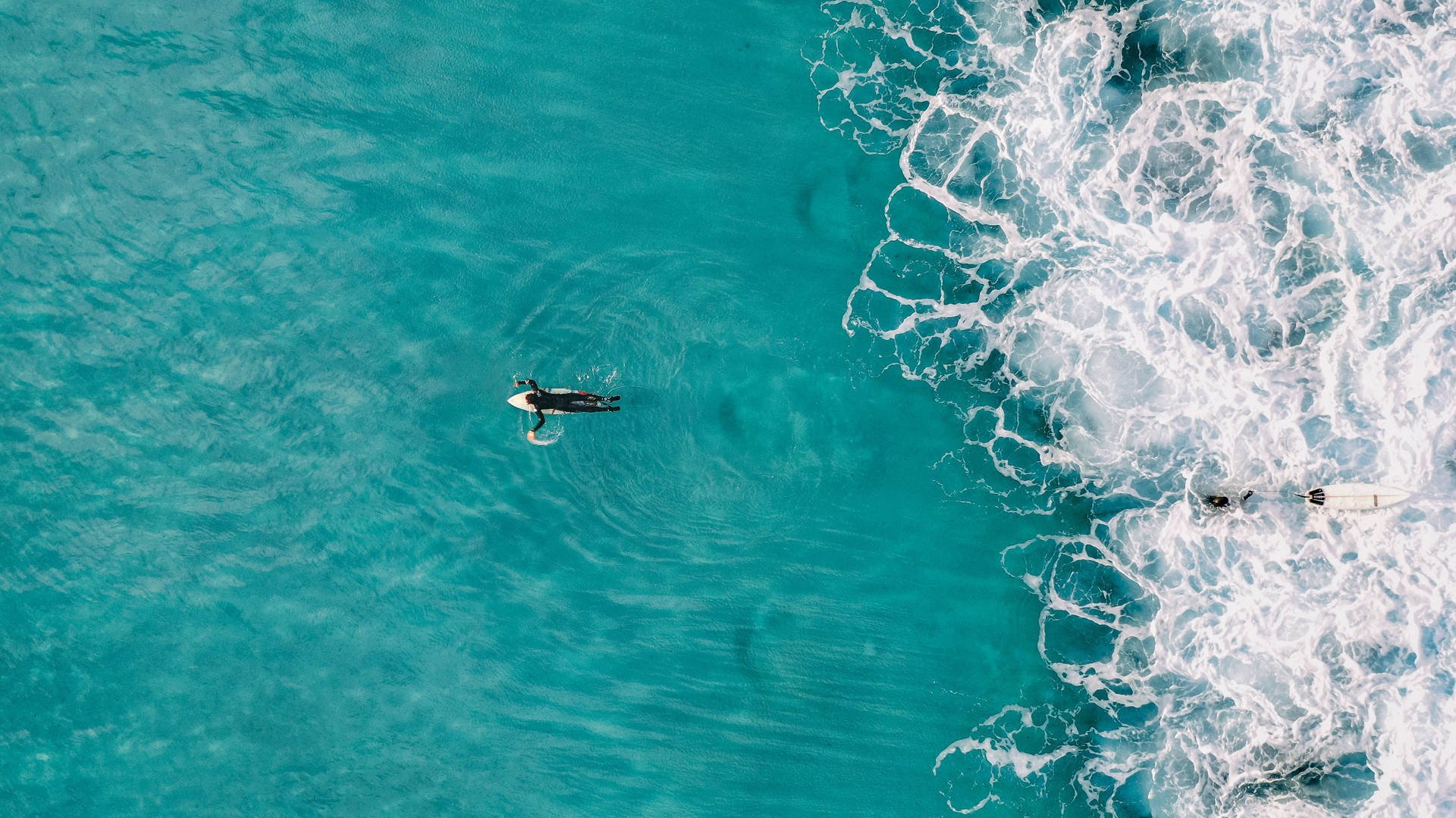 Drone Shot Surfer Blå Farve Hd Wallpaper