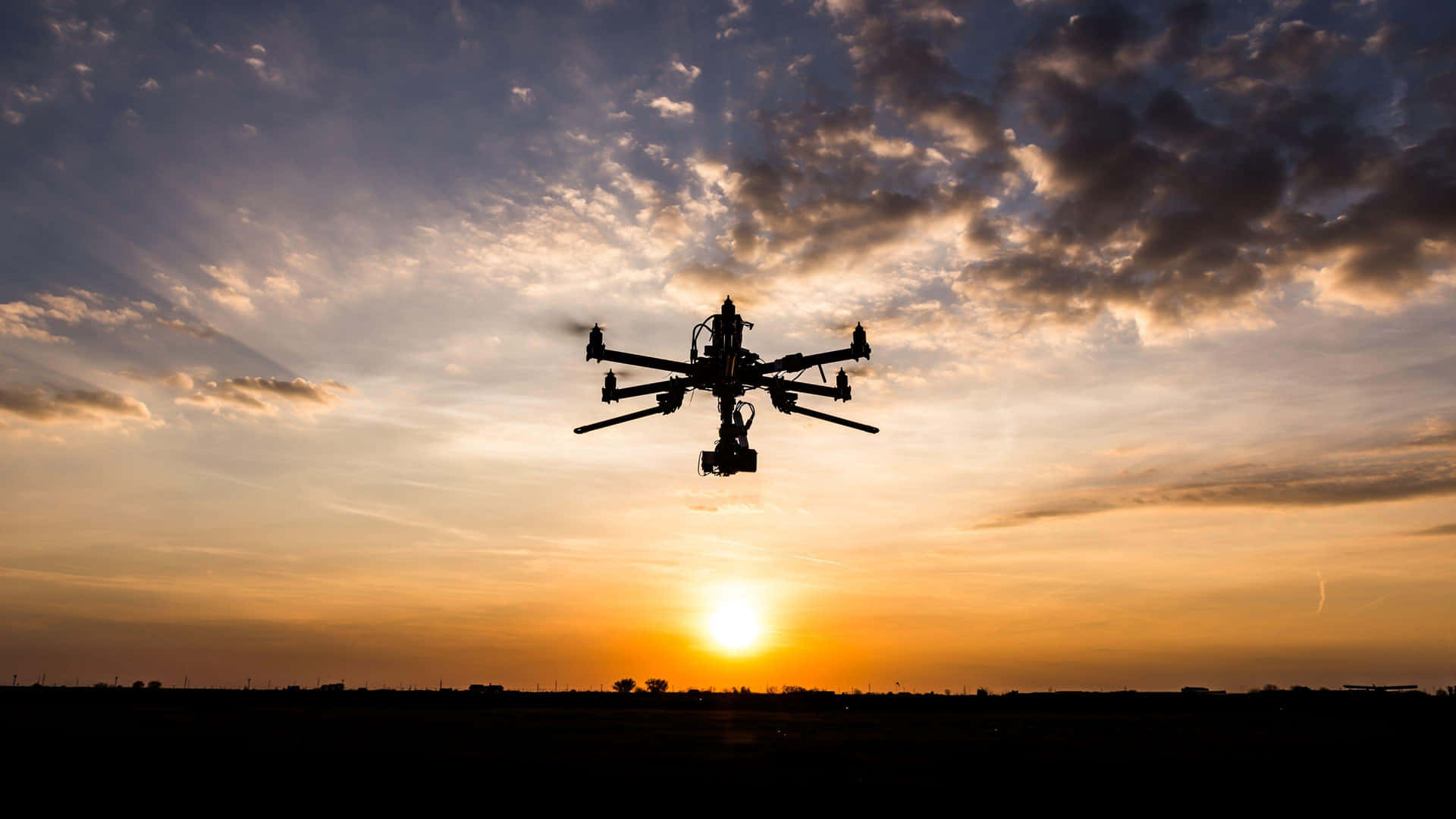 Drone Silhouet Tegen Zonsondergang Lucht Achtergrond