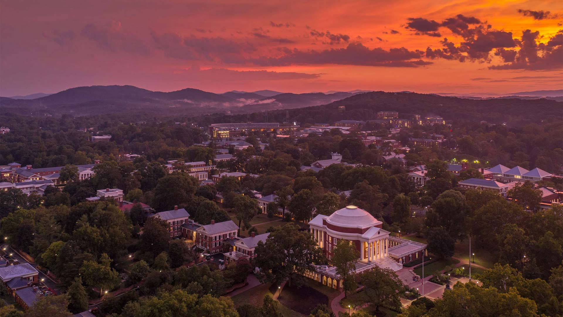 Drone Sunset Shot University Of Virginia Wallpaper