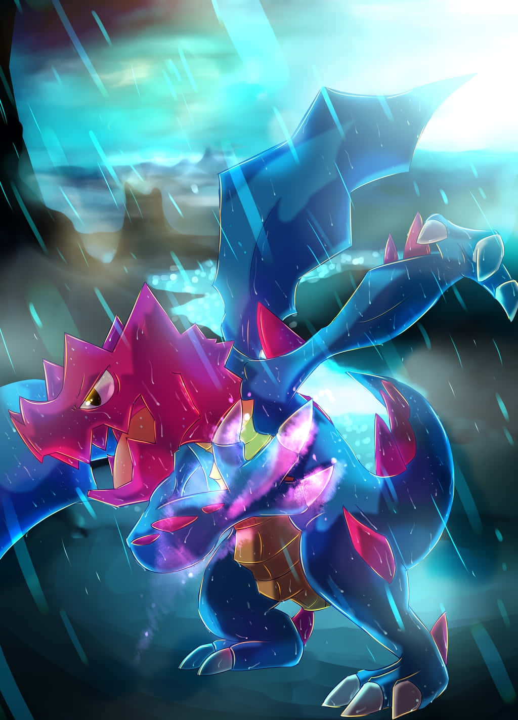 Druddigon Dynamic Rainy Artwork Wallpaper