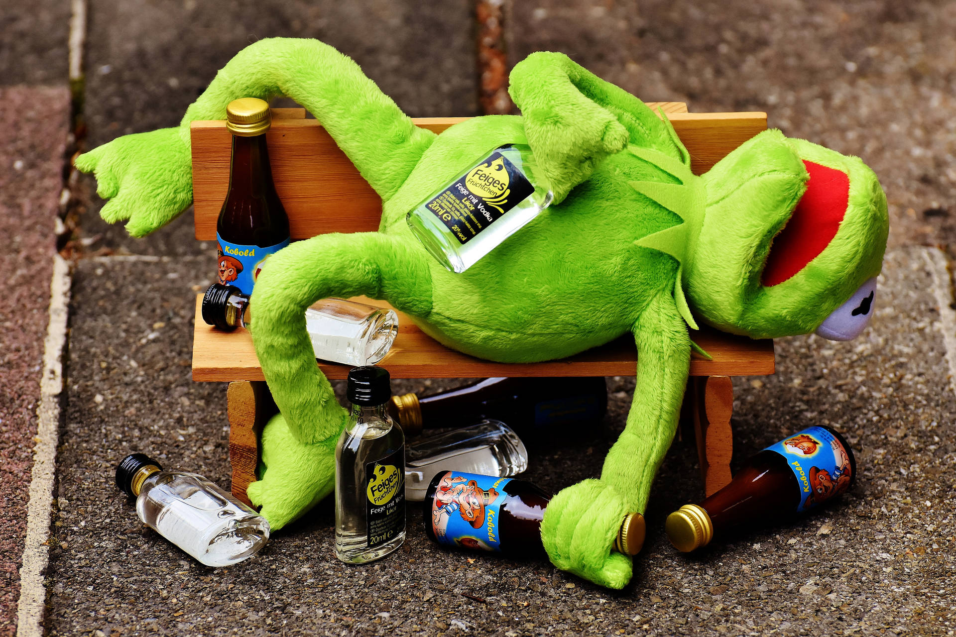 Ubriaco Kermit La Rana Sulla Panca Sfondo