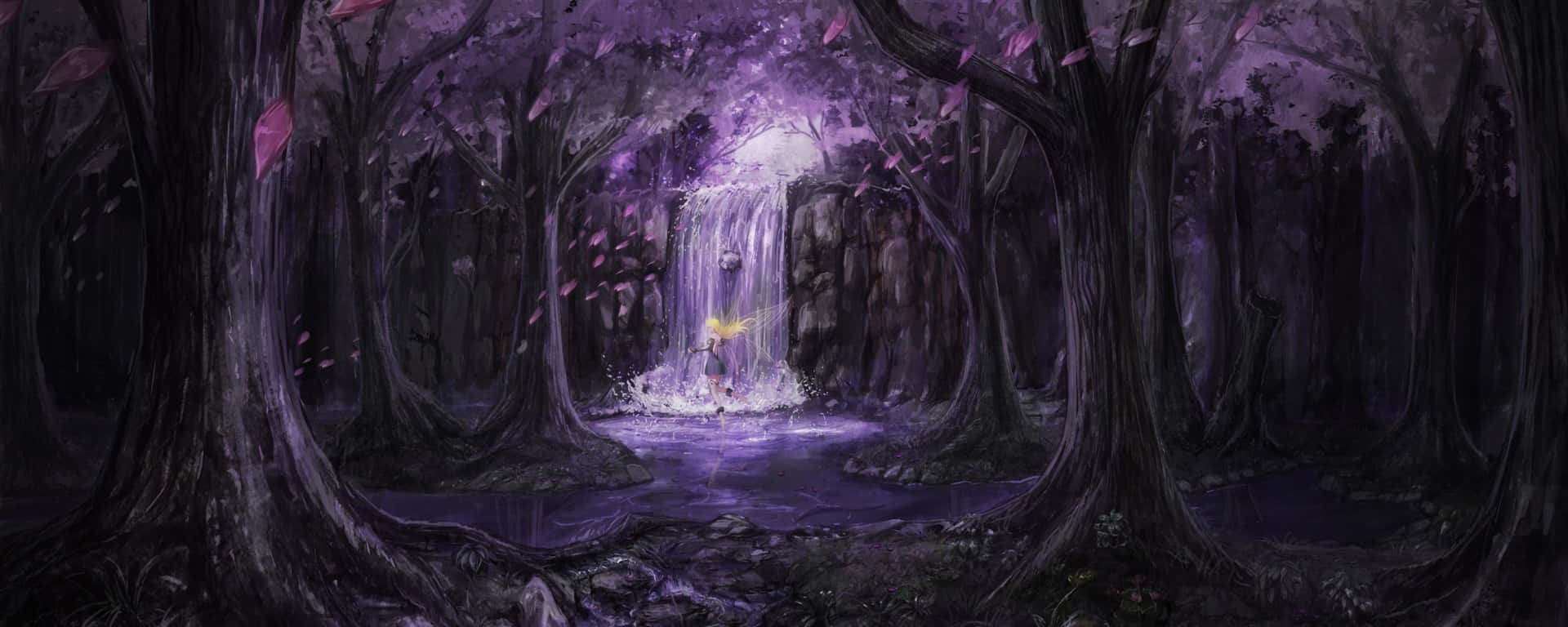 Dubbelskärm Anime Fairy Magisk Skog. Wallpaper