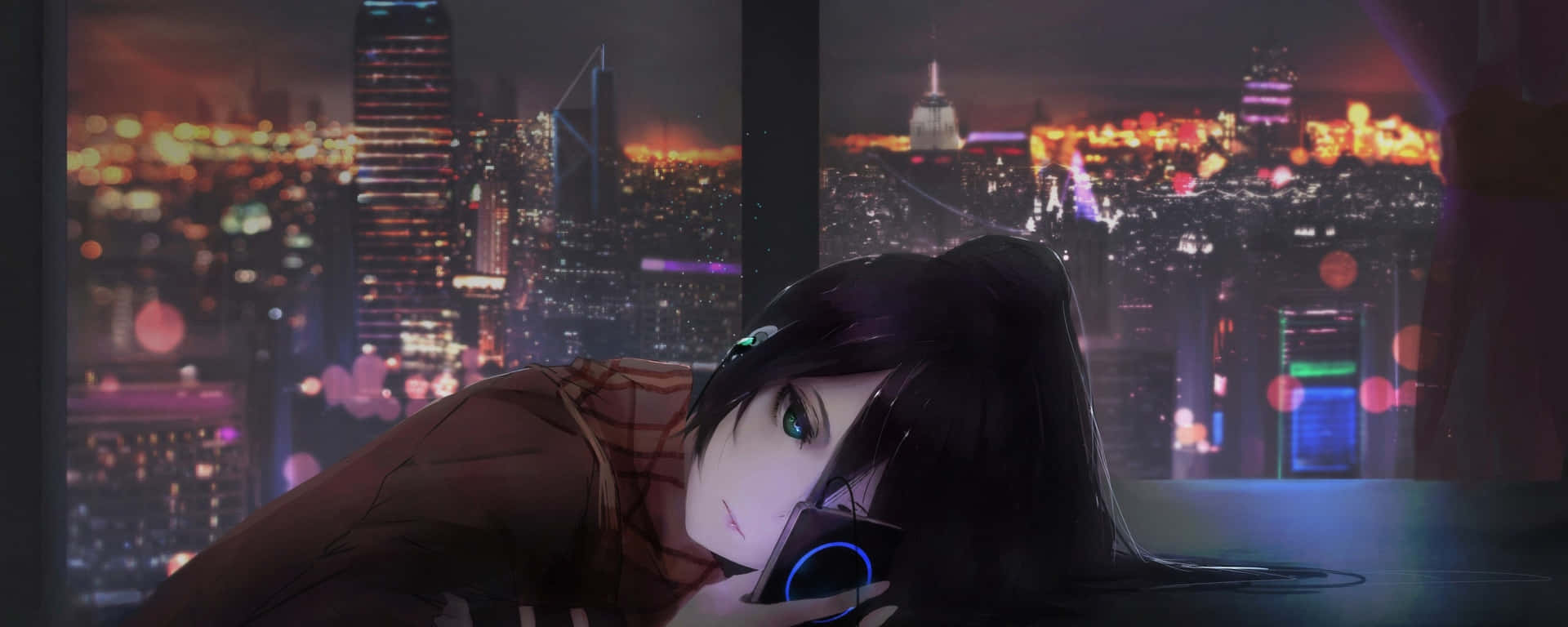 Dual Monitor Anime Girl Sad Alone Wallpaper