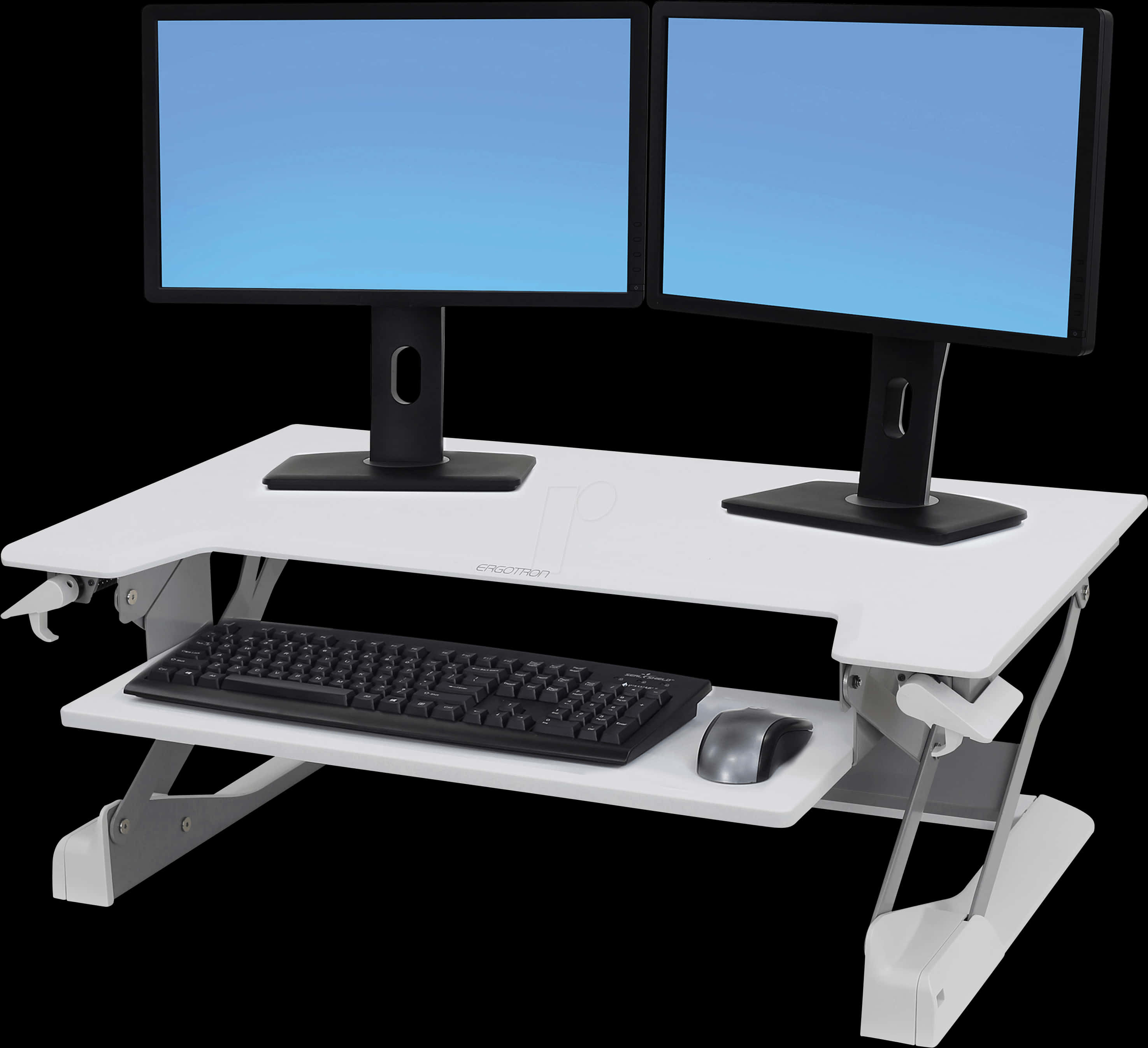 Dual Monitor Standing Desk Setup PNG