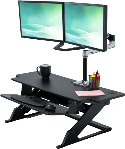 Dual Monitor Standing Desk Setup PNG