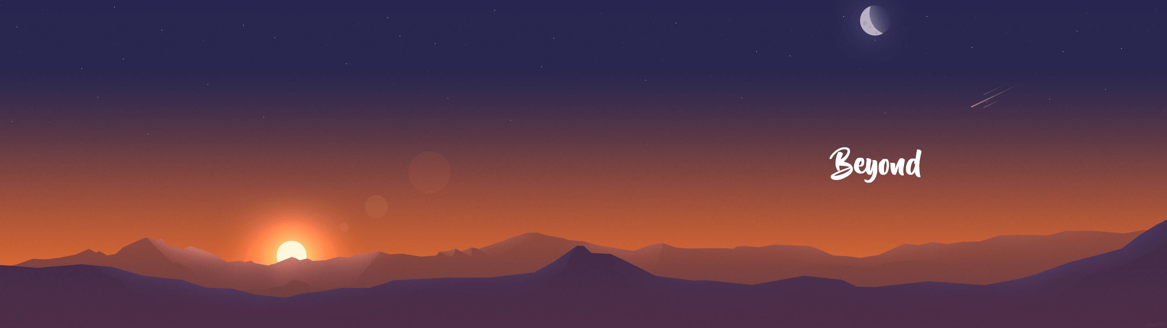 Dual Monitor Sunset Over Mountains Wallpaper
