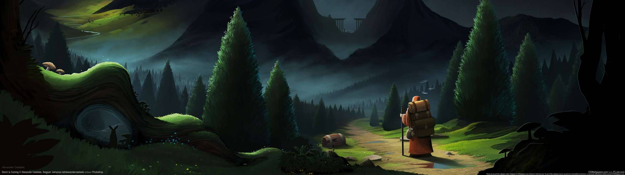 Download Dual Screen Animated Pine Forest Wallpaper 