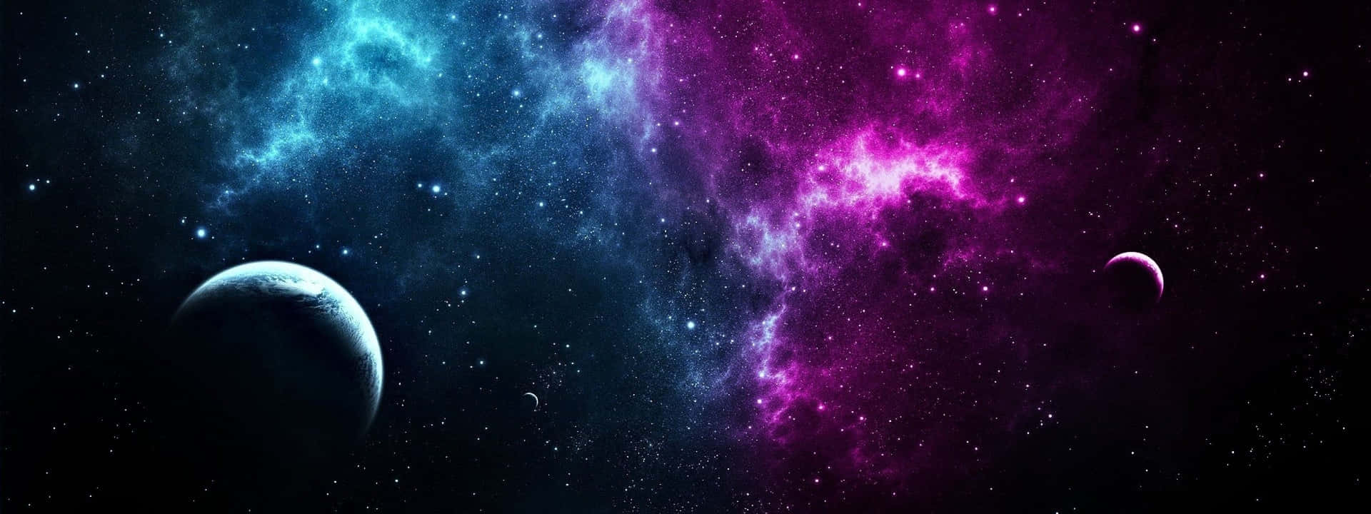 Blue And Purple Dual Screen Space Wallpaper