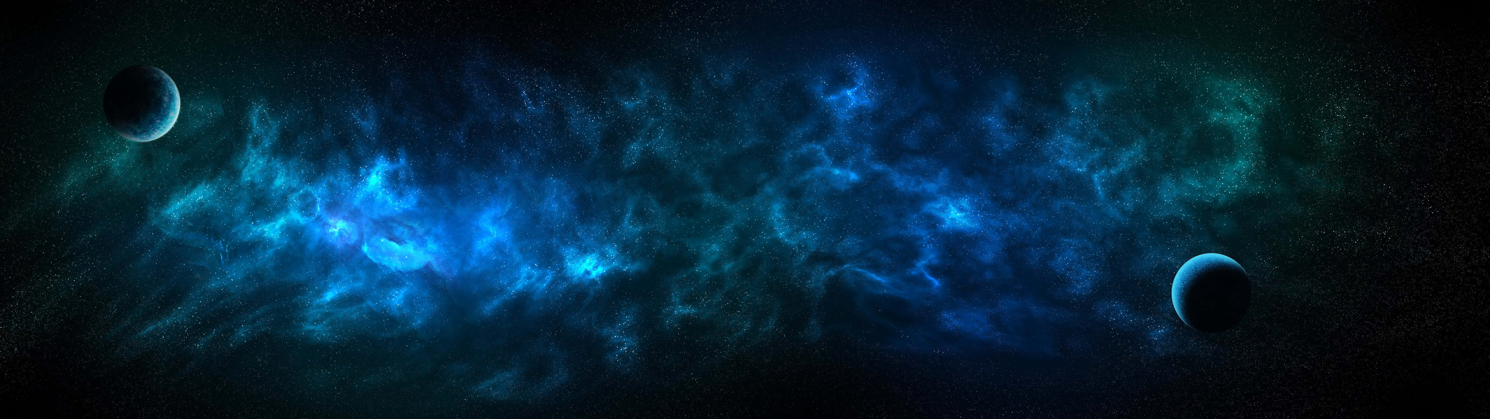 A Blue And Black Space With Two Blue Circles Wallpaper