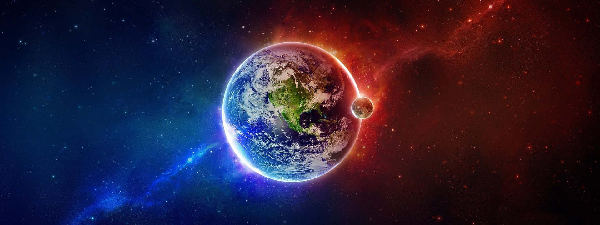 Earth In Space With A Red And Blue Background Wallpaper
