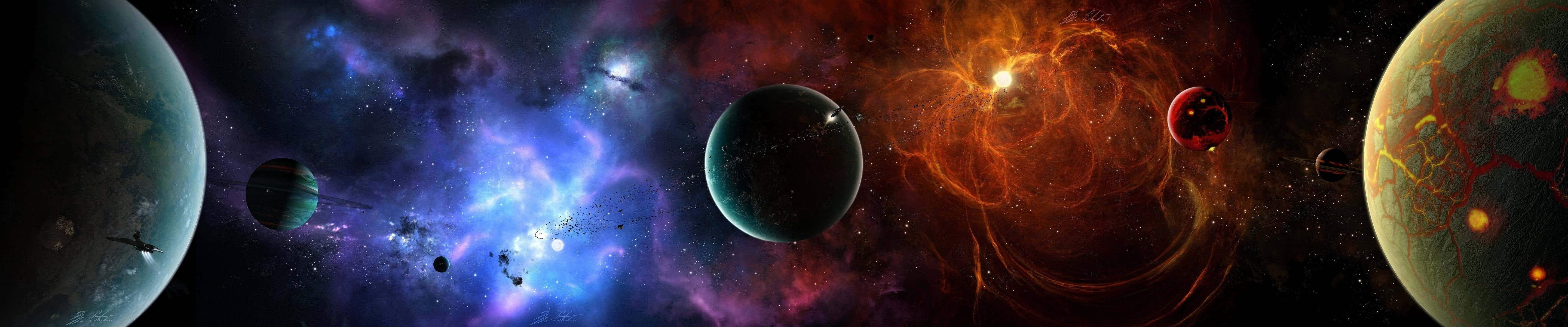 A Space Scene With Many Planets And Stars Wallpaper