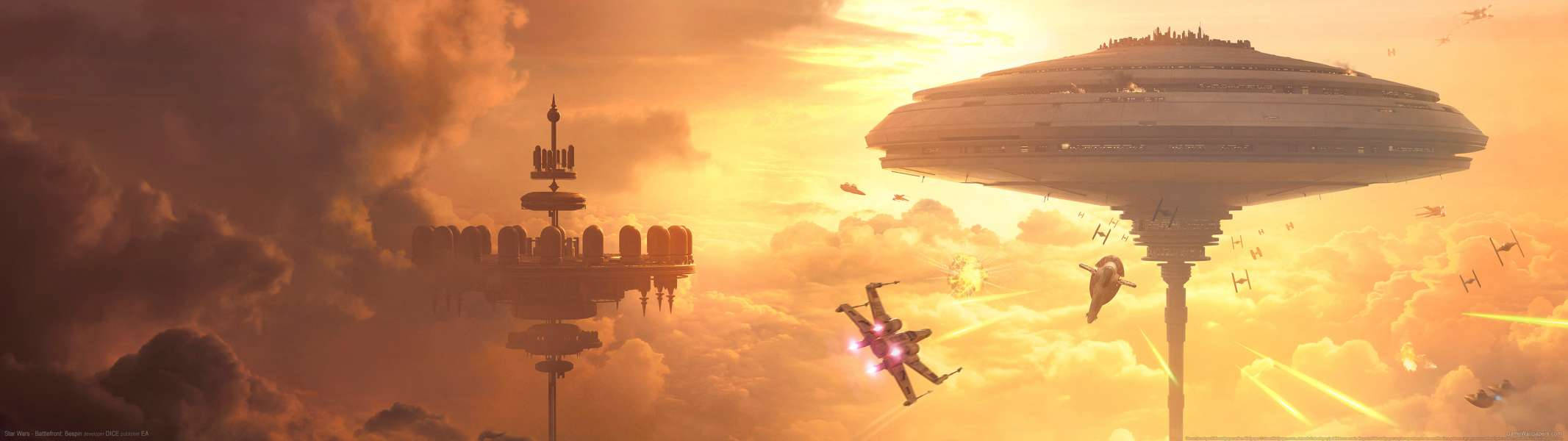 Immerse Yourself in the Star Wars Battlefront Bespin with Dual Screen Wallpaper
