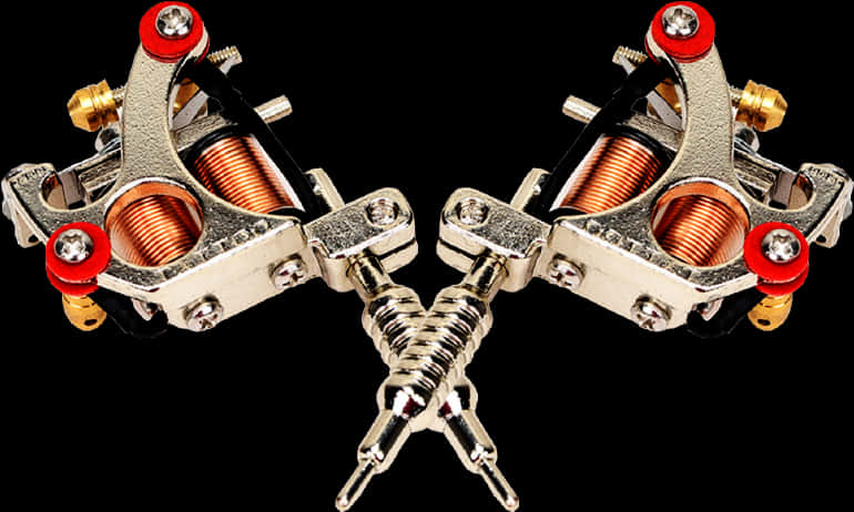 Dual Tattoo Machines Black Background PNG