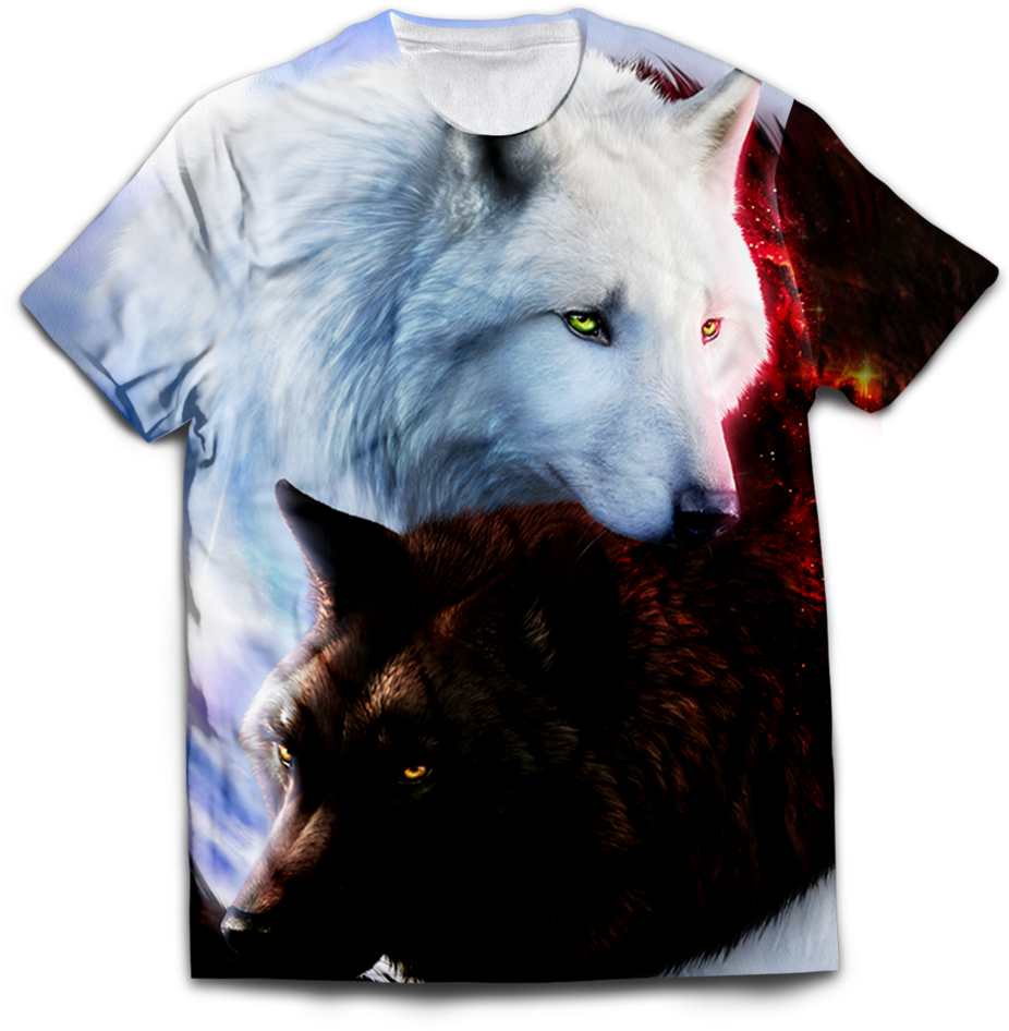 Dual Wolf Fantasy T Shirt Design PNG
