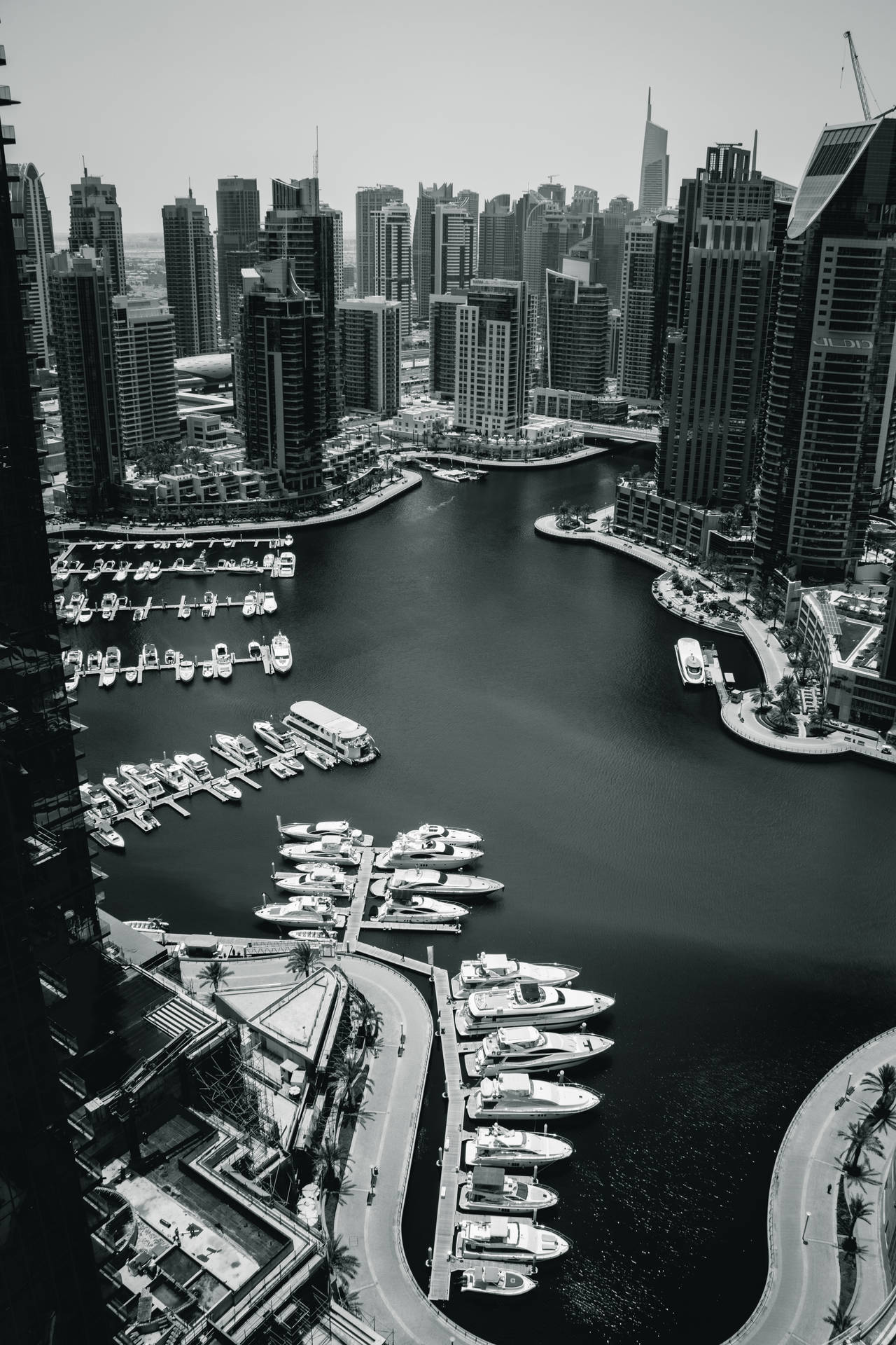 Dubai Marina Sort og Grå Iphone Tapet Wallpaper
