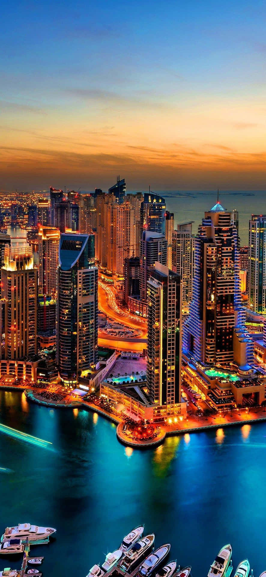 Dubai Marina Sunset Skyline Wallpaper