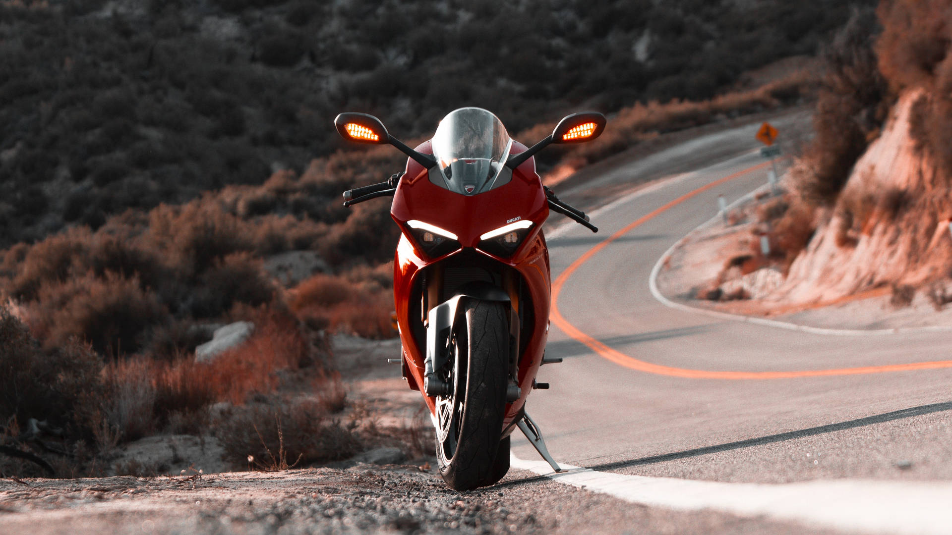 Ducati Panigale Red Bike On Highway Wallpaper