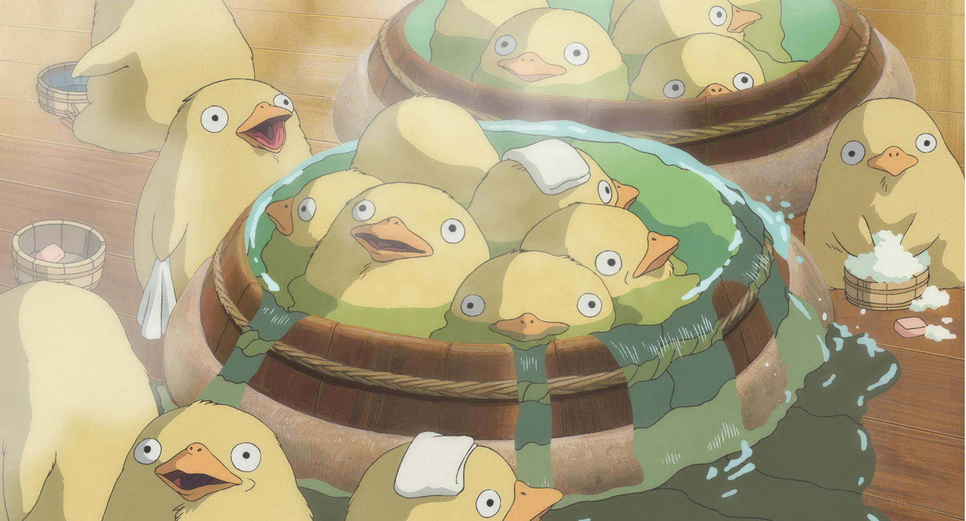 Riding the Duck to the Bathhouse in Spirited Away Wallpaper