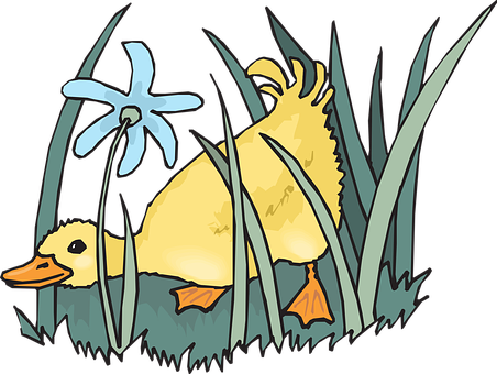 Ducklingin Grass Illustration PNG