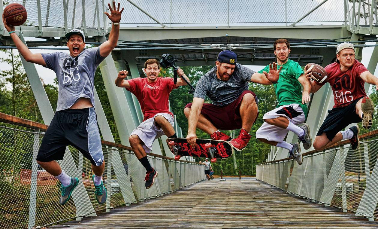 Dude Perfect Boys Jumping Bridge Background