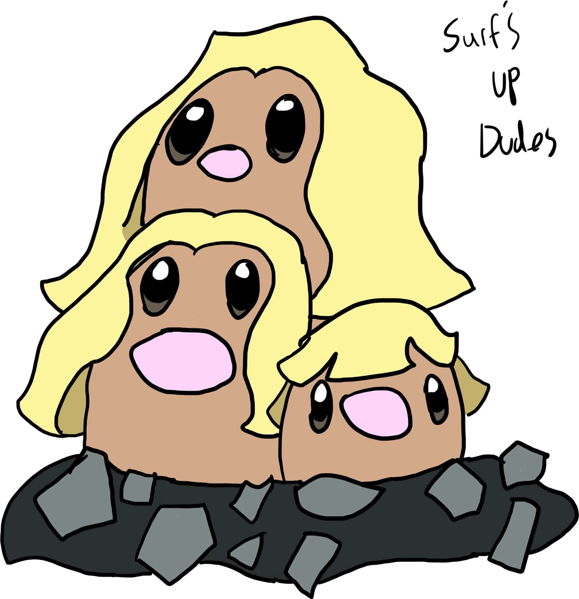 Dugtrio,surfa Upp, Du! (this Could Be A Possible Translation For A Computer Or Mobile Wallpaper With A Surfing-themed Dugtrio Design.) Wallpaper