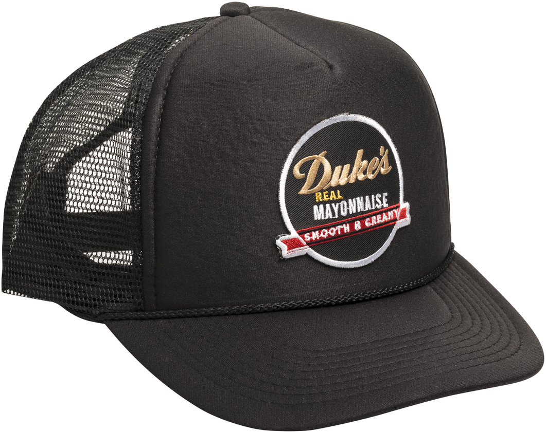 Dukes Mayonnaise Logo Black Trucker Hat PNG