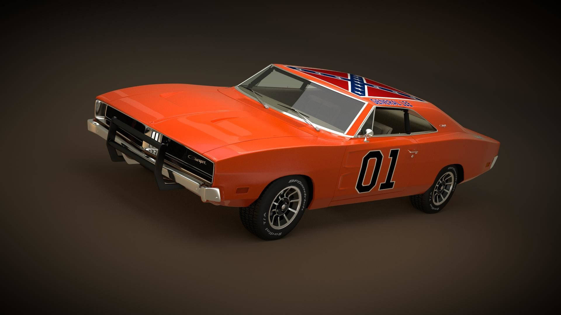 A 3d Model Of A Toy Car With A Confederate Flag On It Wallpaper