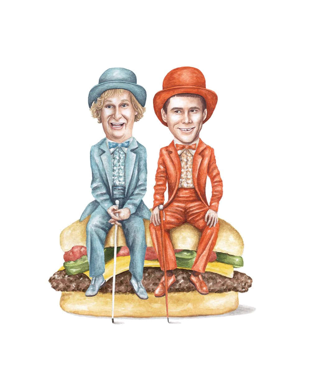 Dumb And Dumber Personages Burger Zitten Illustratie Achtergrond