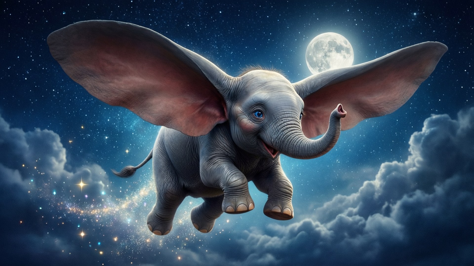 Dumbo schwebt in der Nacht Wallpaper