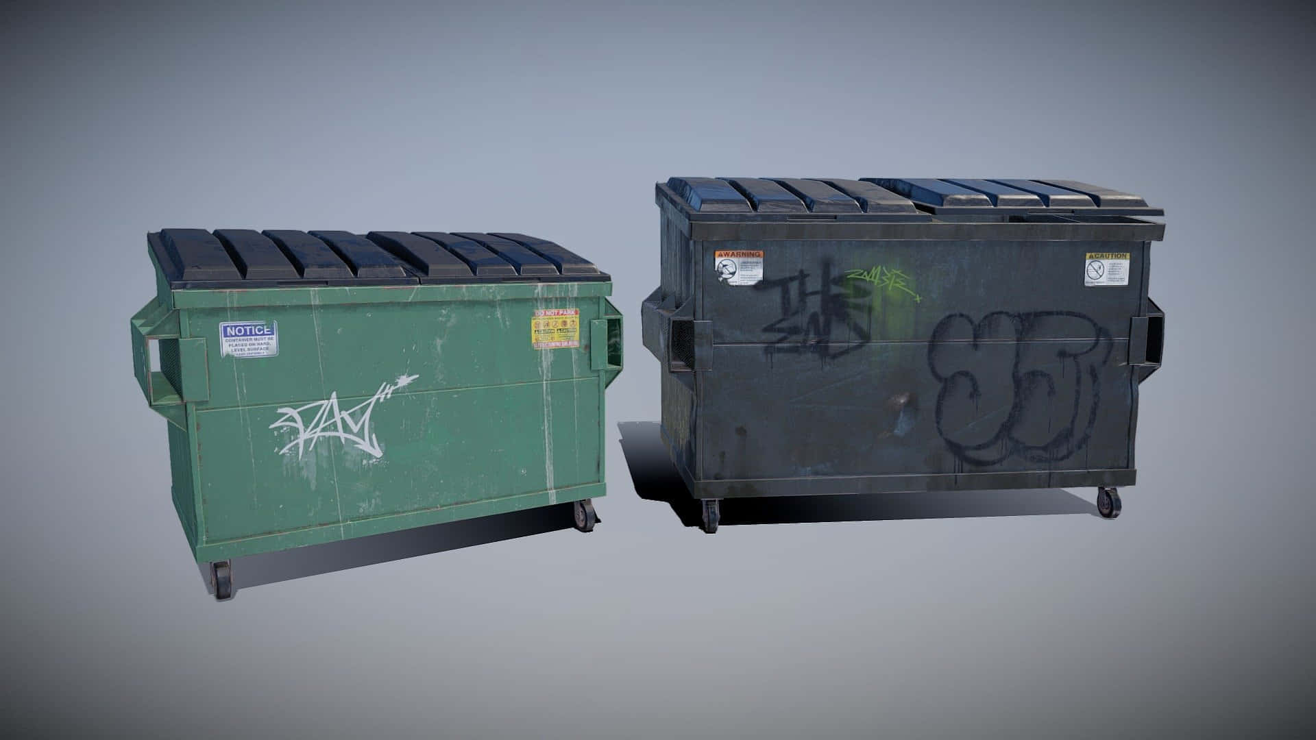 Two Trash Cans With Graffiti On Them