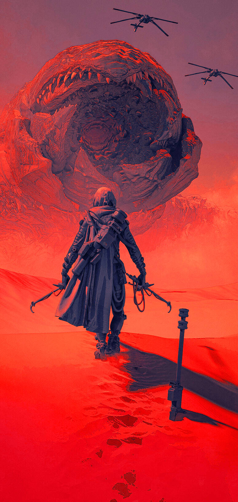Dune 2021 Poster Con Sandworm Sfondo