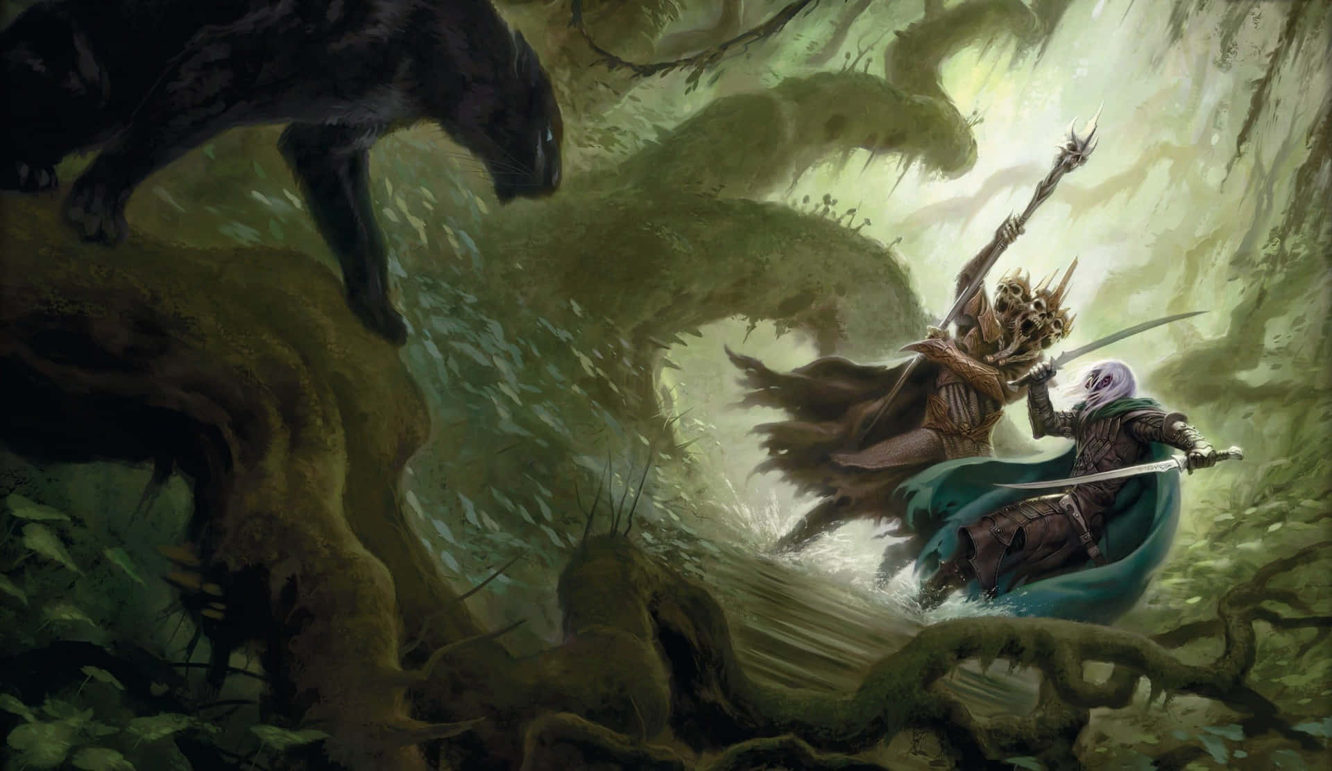 Adventurers battling a colossal dragon in an epic Dungeons and Dragons quest
