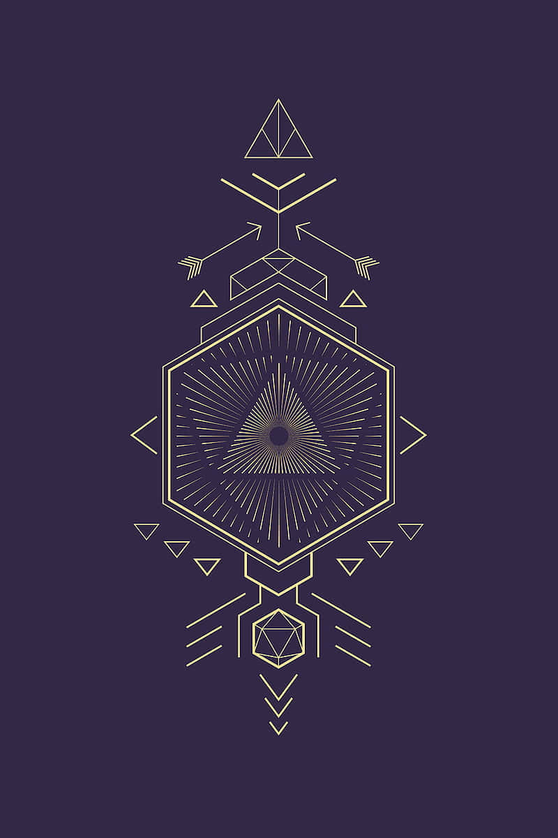 A Gold Eye With Geometric Shapes On A Purple Background Wallpaper