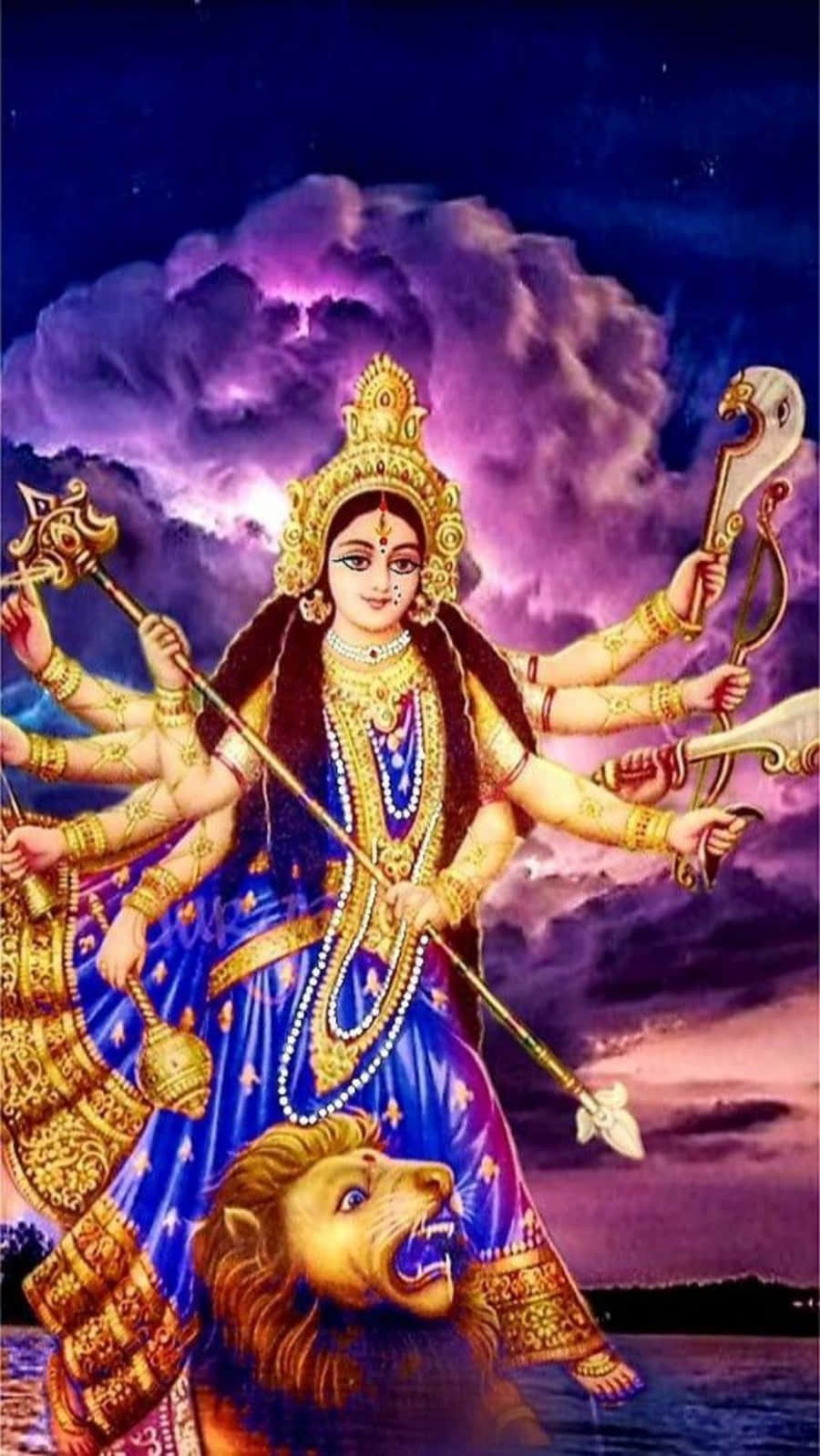 Durga Maa Violet Thick Clouds Picture