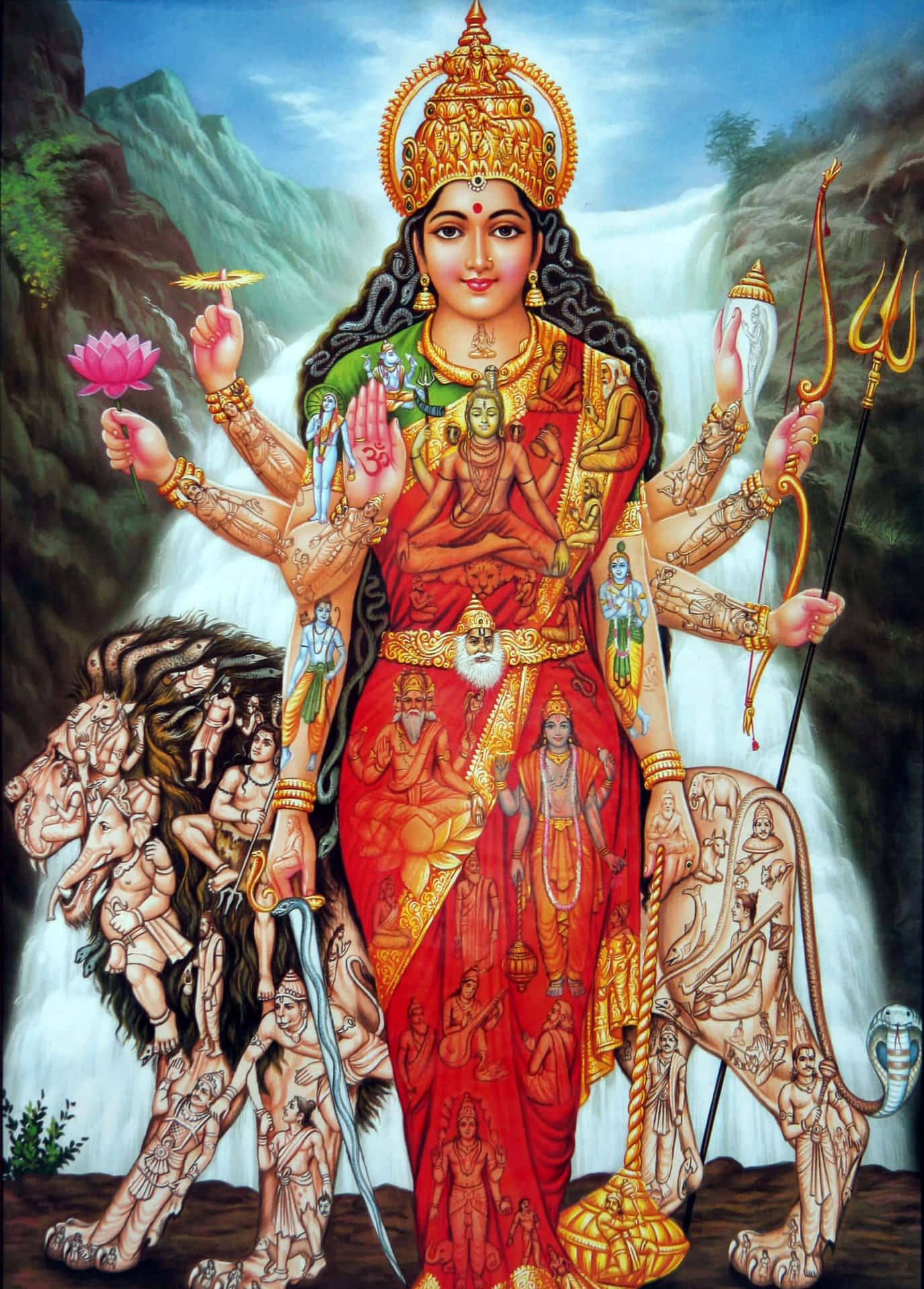 Imagende Durga Maa Con Cataratas.
