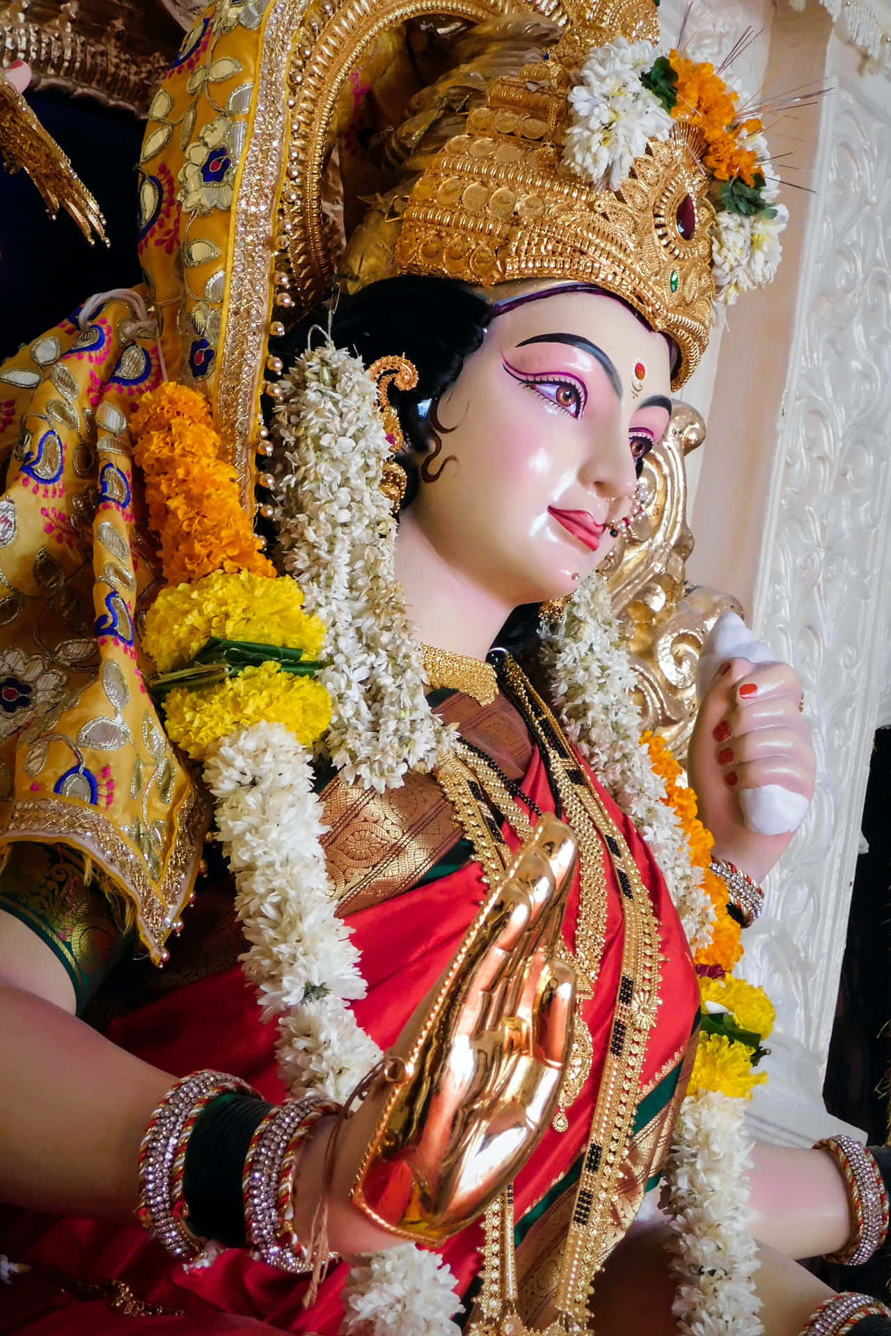 Durga Maa Statue With Garland Picture