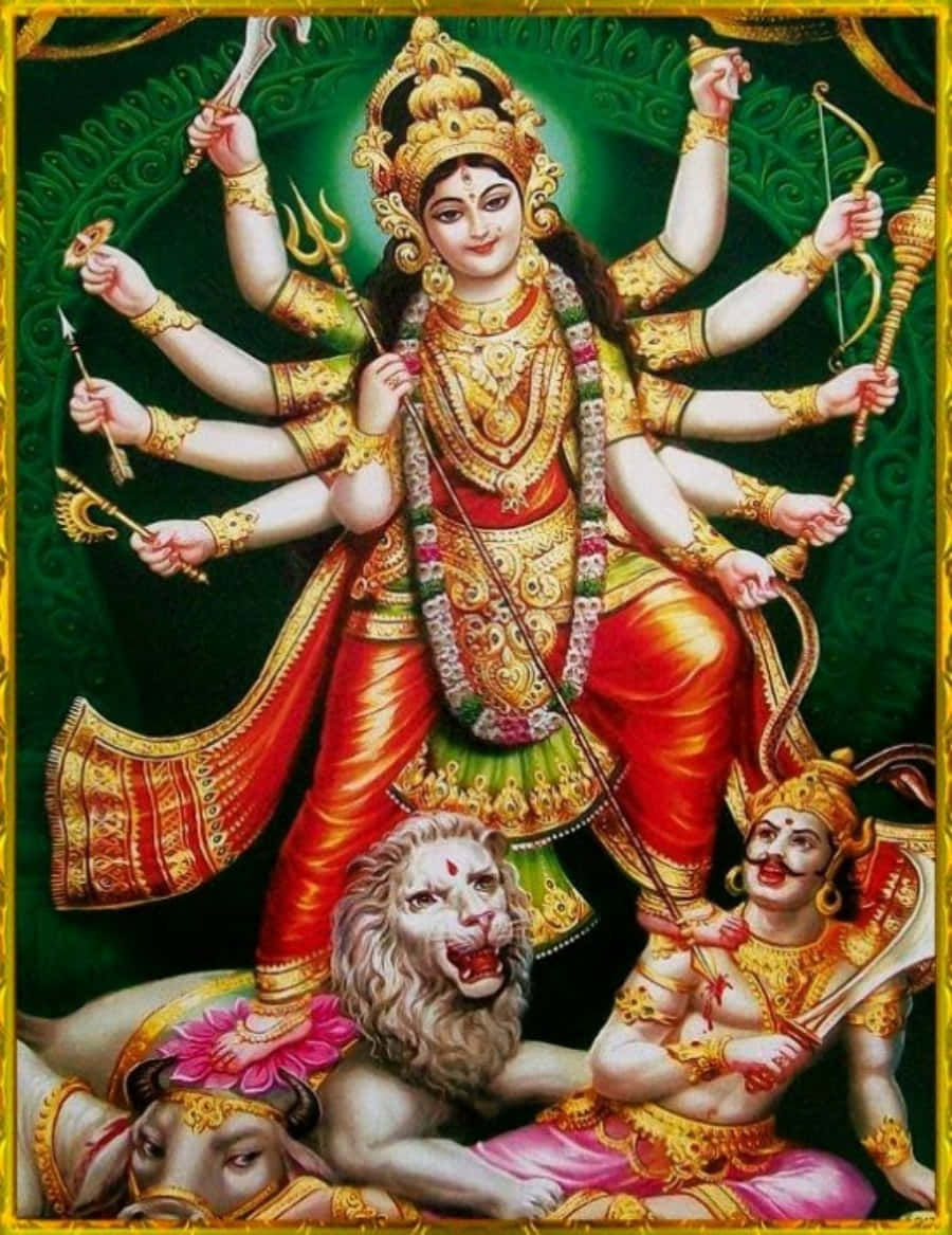 Durga Maa With Lion And Buffalo Picture