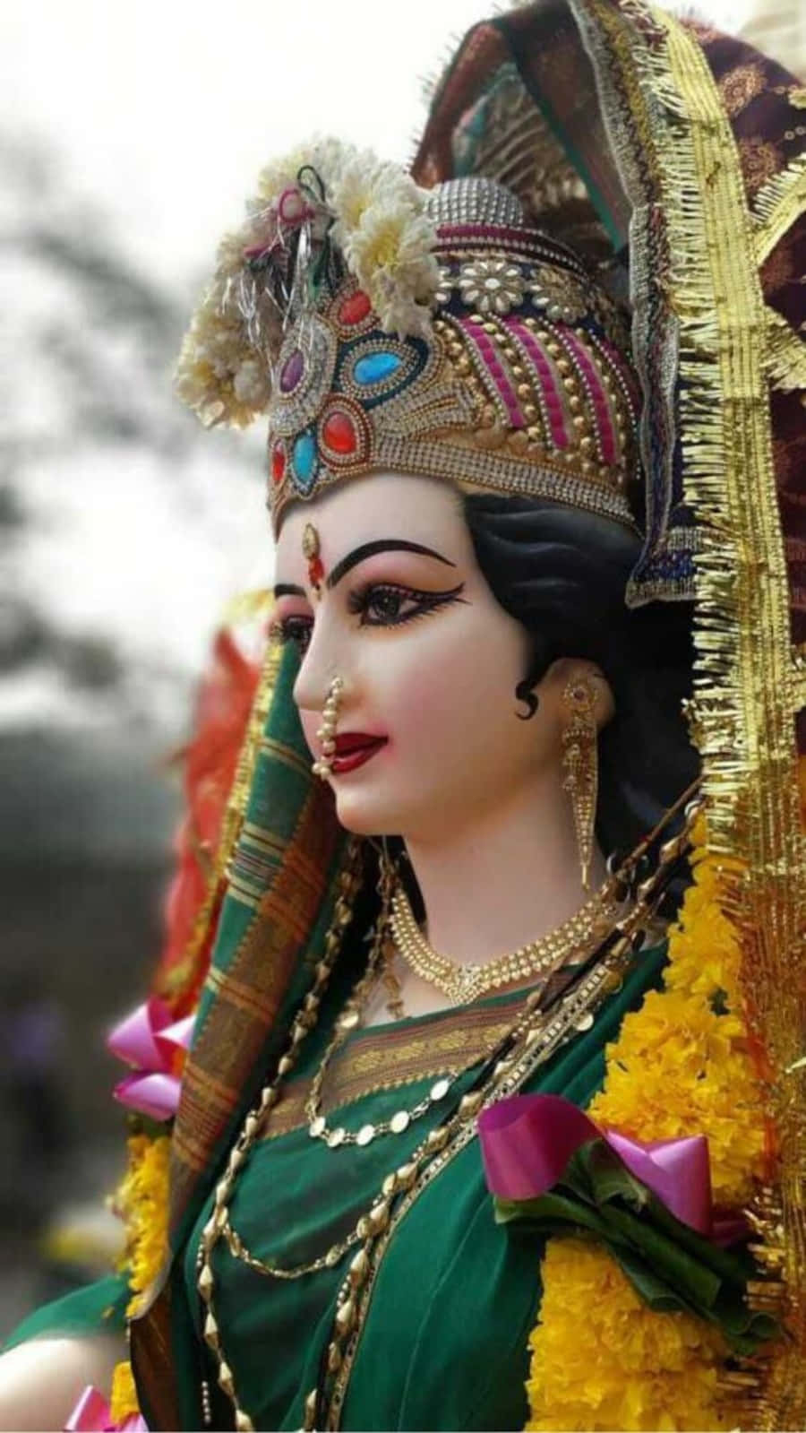 Durga Maa i sidetstillingsbillede.