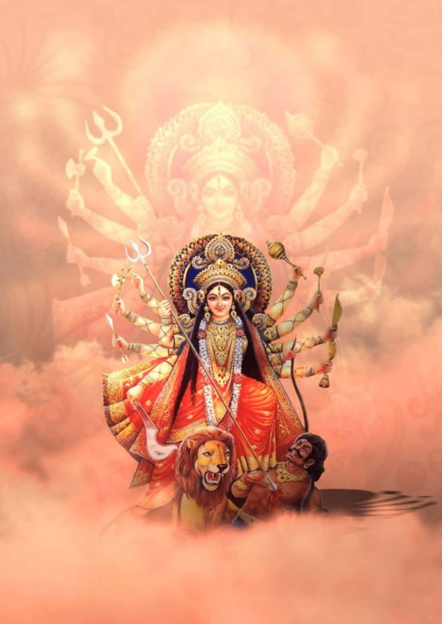 Download Durga Maa Cloudy Sky Picture | Wallpapers.com