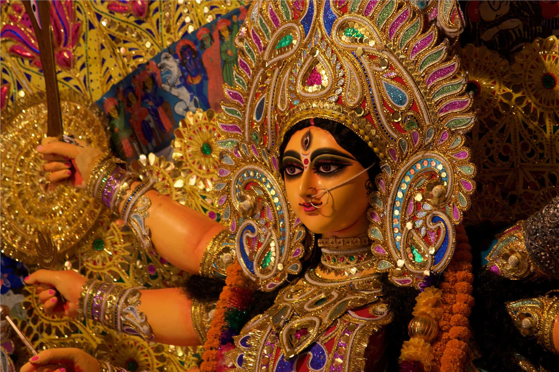 Durga Maa Colorful Crown Picture