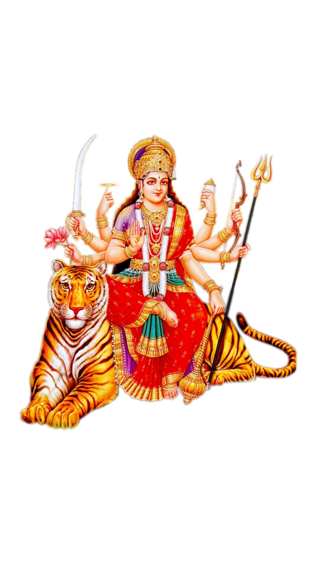 Durga Mata HD med et tigerportræt tapet. Wallpaper