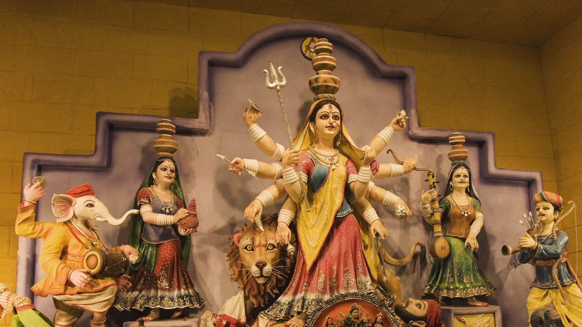 Durga Mata HD Sammen Med Andre Statuer Tapet Wallpaper