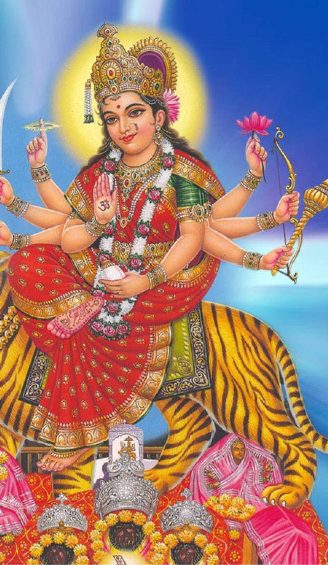 Pinturade Durga Em Um Iphone Hindu. Papel de Parede