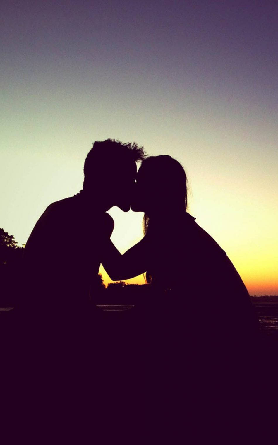 During Sunset Kissing Hd Wallpaper