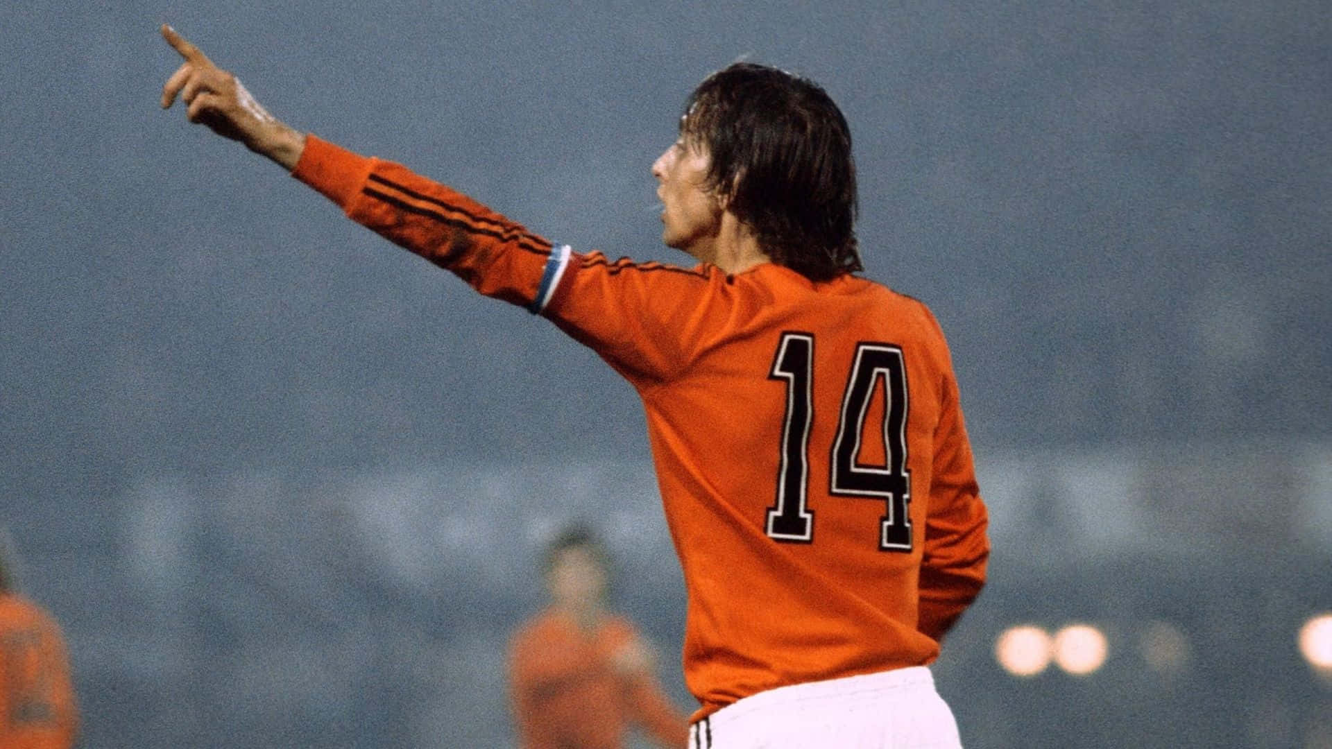Giocatoredi Calcio Olandese Numero 14 Johan Cruyff Sfondo