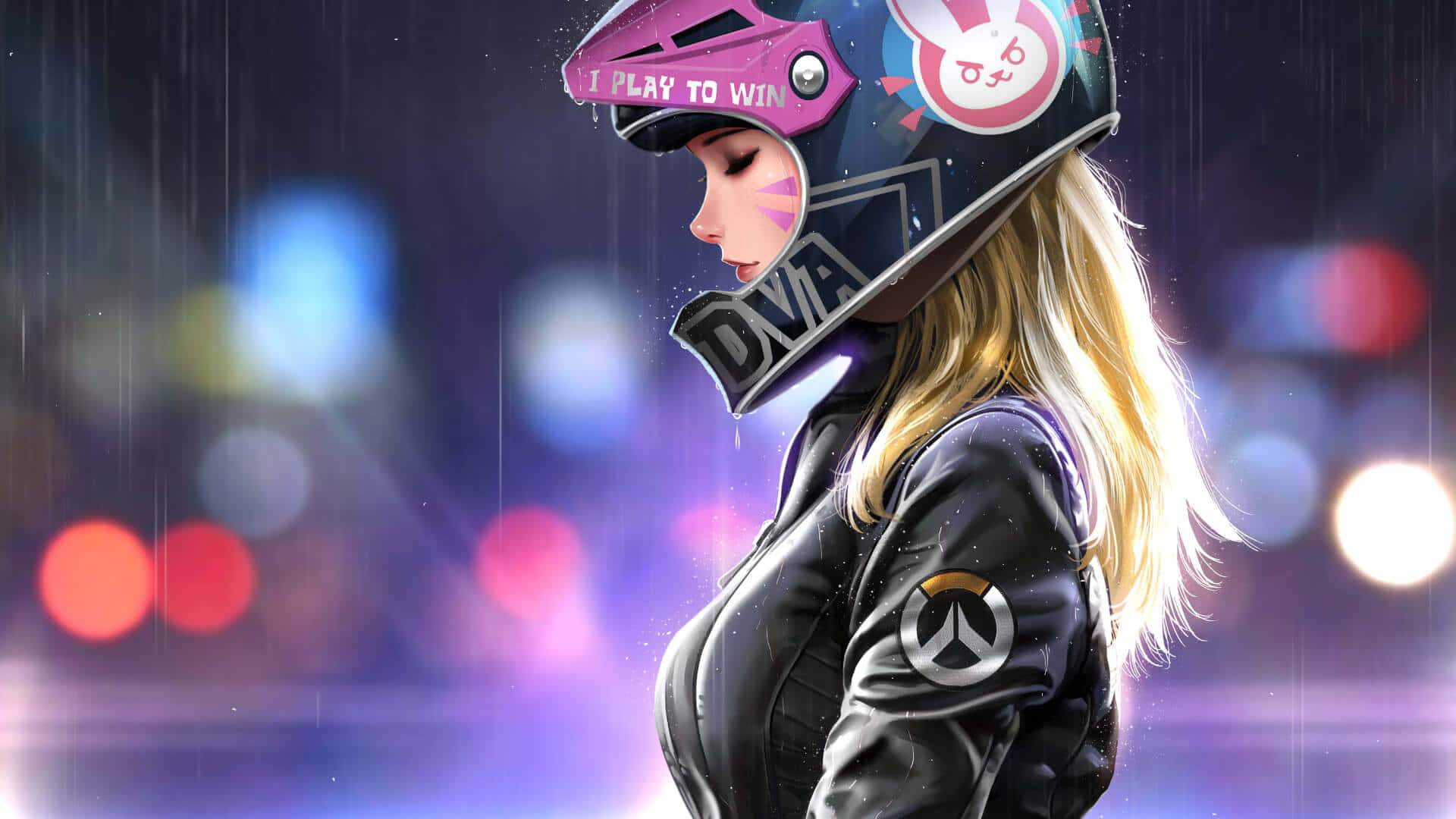 A Girl In A Helmet Is Standing In The Night Wallpaper