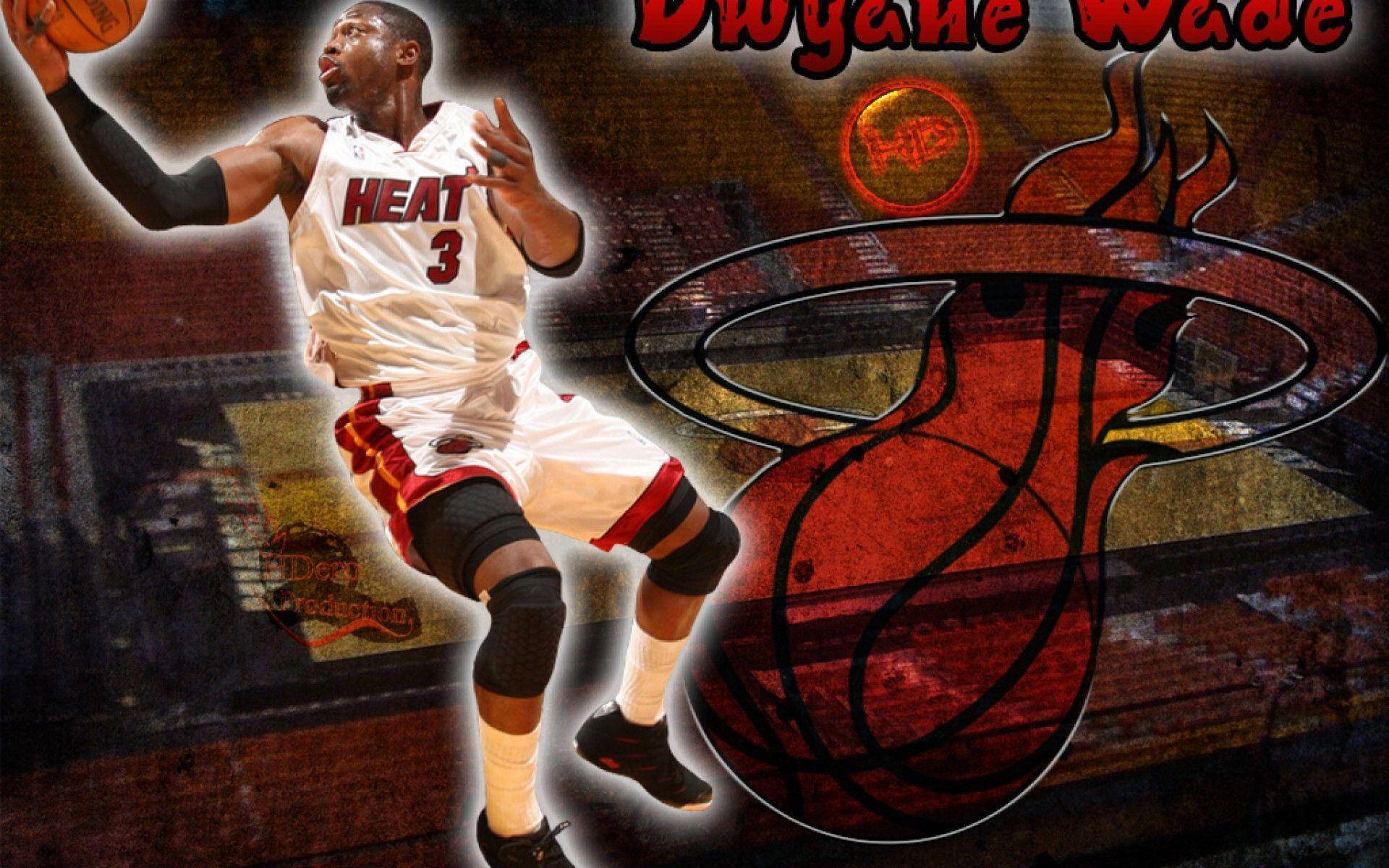 Dwyane Wade Dunk Miami Heat Logo Wallpaper